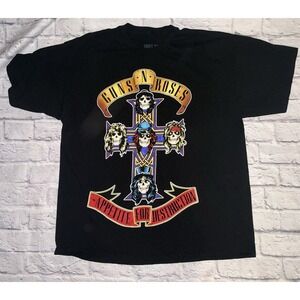 Guns‎ N Roses T-Shirt Appetite for Destruction Logo 2XL 100% Black Cotton